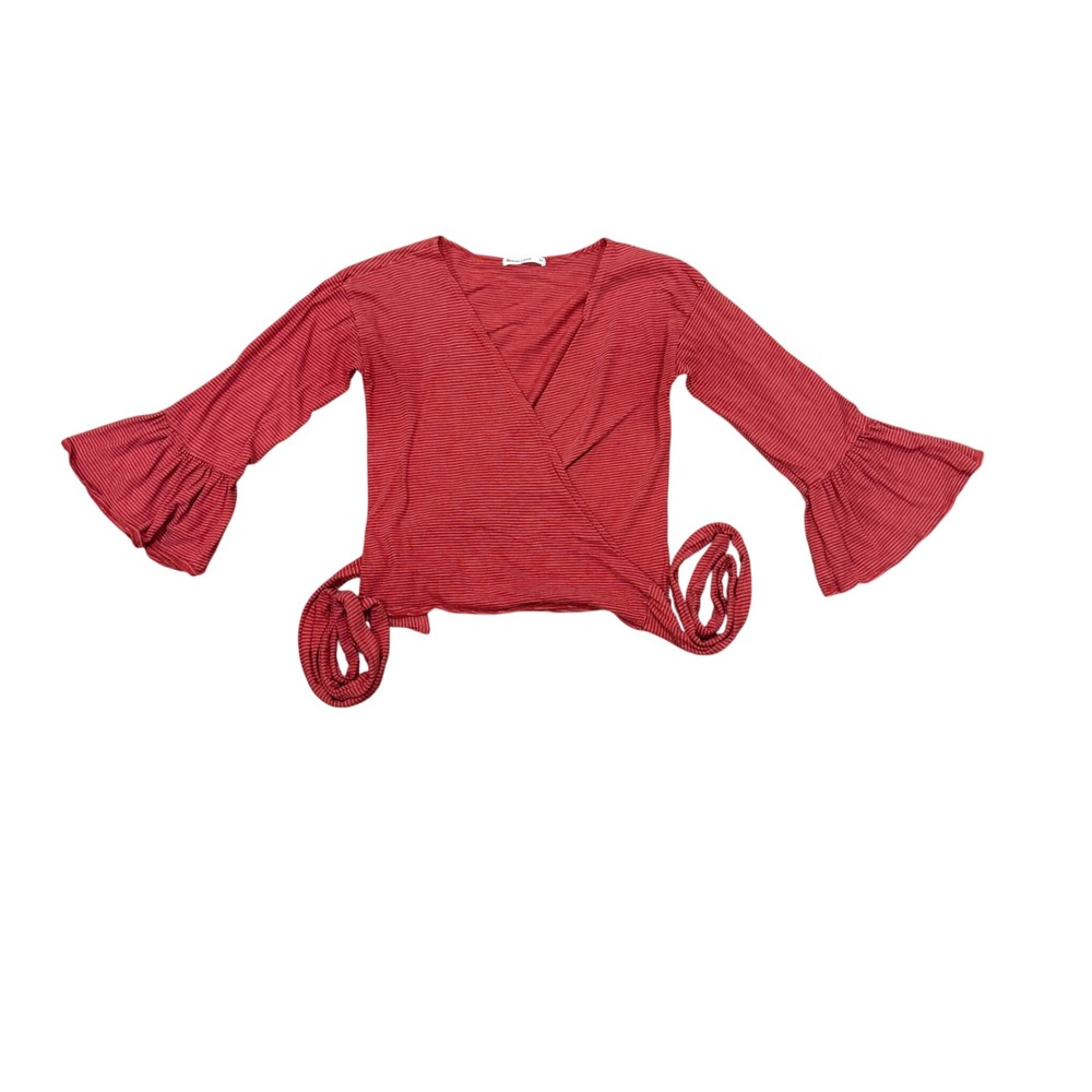 Marine Layer Red Striped Ava Wrap Top Boho Bell Sleeve Western XS Casual Hippyie